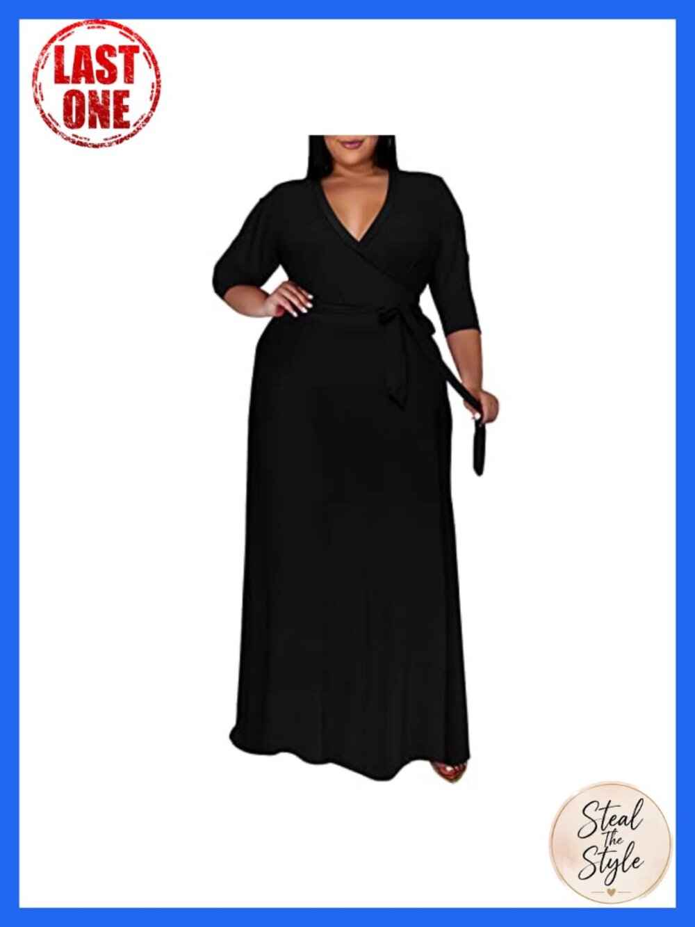 Plus Size Maxi Dress for Curvy Women - 3/4 Sleeve V-Neck Flowy Dress with - Picture 2 of 6
